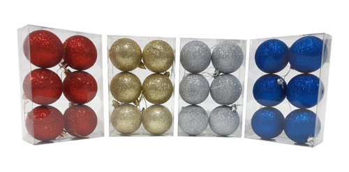 Adornos Navidad Bolas Glitter 7cm X12 Unid *   Navidad