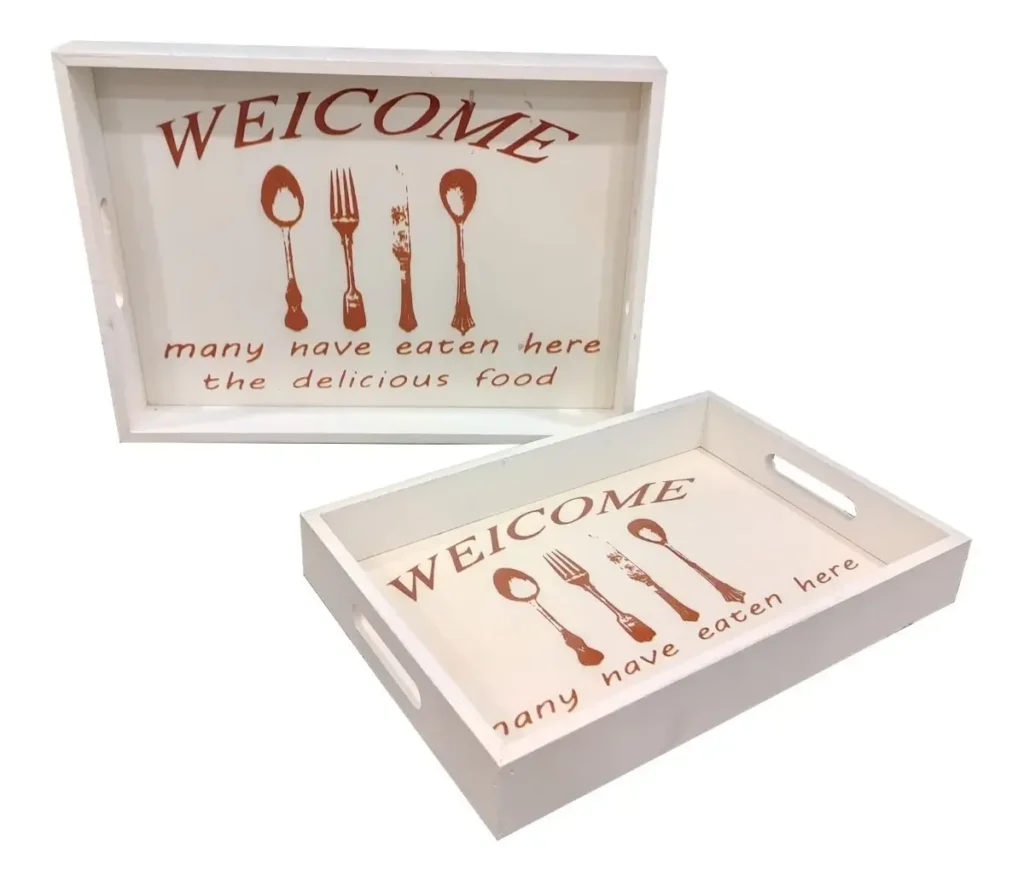 Set x2 Bandeja De Madera Desayuno Decorada M4