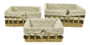 Set x3 Canastos De Mimbre Con Tela - Bazar