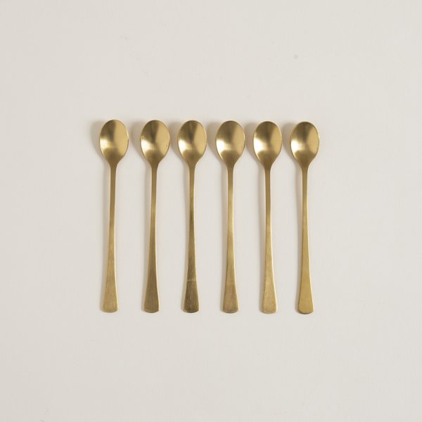 SET X 6 CUCHARAS DE ACERO DORADO DISEÑO OVAL 13CM