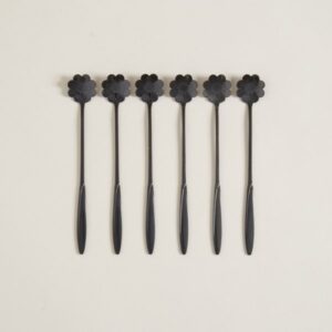 SET X 6 CUCHARAS DE ACERO NEGRO DISEÑO FLOR 18CM - Bazar