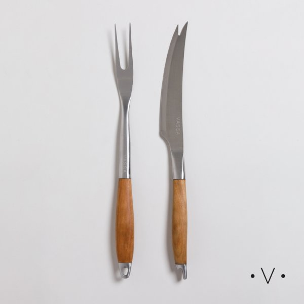 SET DE ASADO DE ACERO INOXIDABLE Y MADERA DE ACACIA