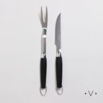 SET DE ASADO DE ACERO INOXIDABLE CON MANGO NEGRO