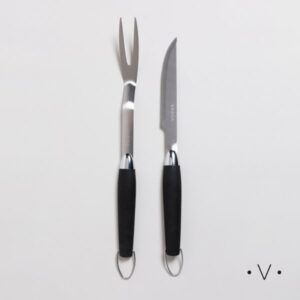 SET DE ASADO DE ACERO INOXIDABLE CON MANGO NEGRO - Bazar