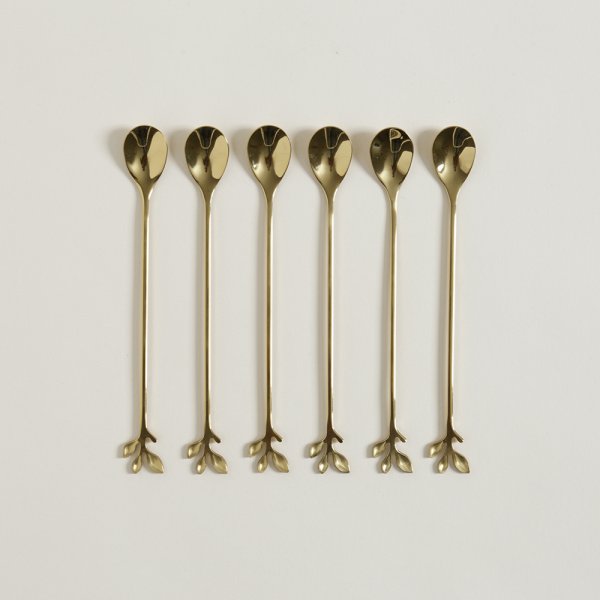 SET X 6 CUCHARAS MILKSHAKE DE ACERO DORADO STEM 19 CM