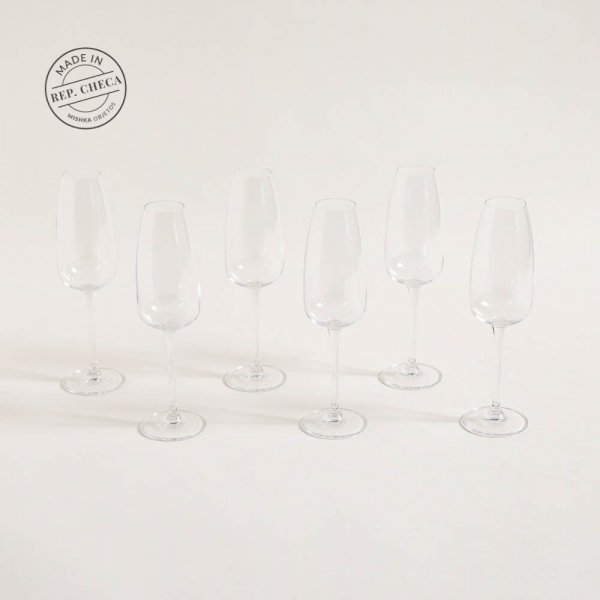 SET X 6 COPAS DE CHAMPAGNE CRISTAL DE BOHEMIA ANSER 290 ML