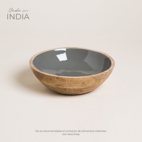 BOWL DE MADERA ESMALTADA SAHA GREY 1400 ML