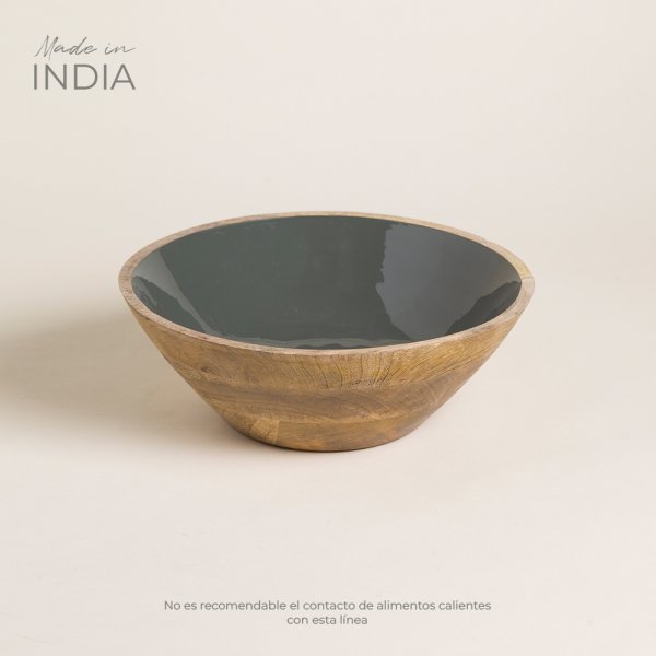BOWL DE MADERA ESMALTADA SAHA GREY 2900 ML