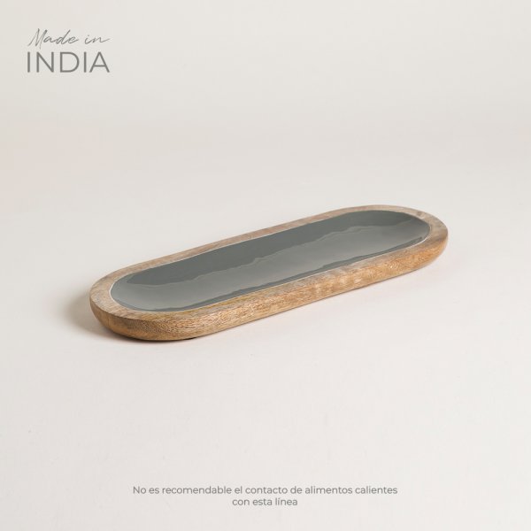 BANDEJA DE MADERA ESMALTADA SAHA GREY 35X13 CM