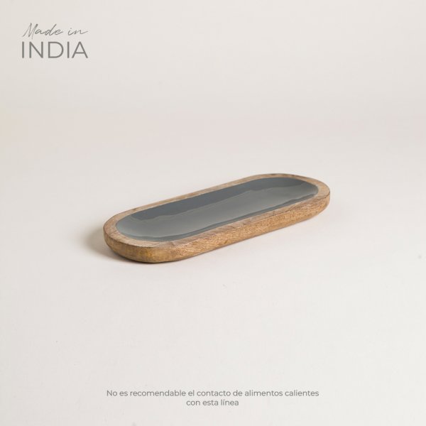 BANDEJA DE MADERA ESMALTADA SAHA GREY 30X13 CM