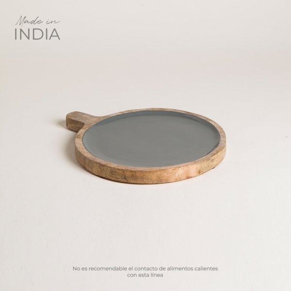 TABLA REDONDA DE MADERA ESMALTADA SAHA GREY 32 CM